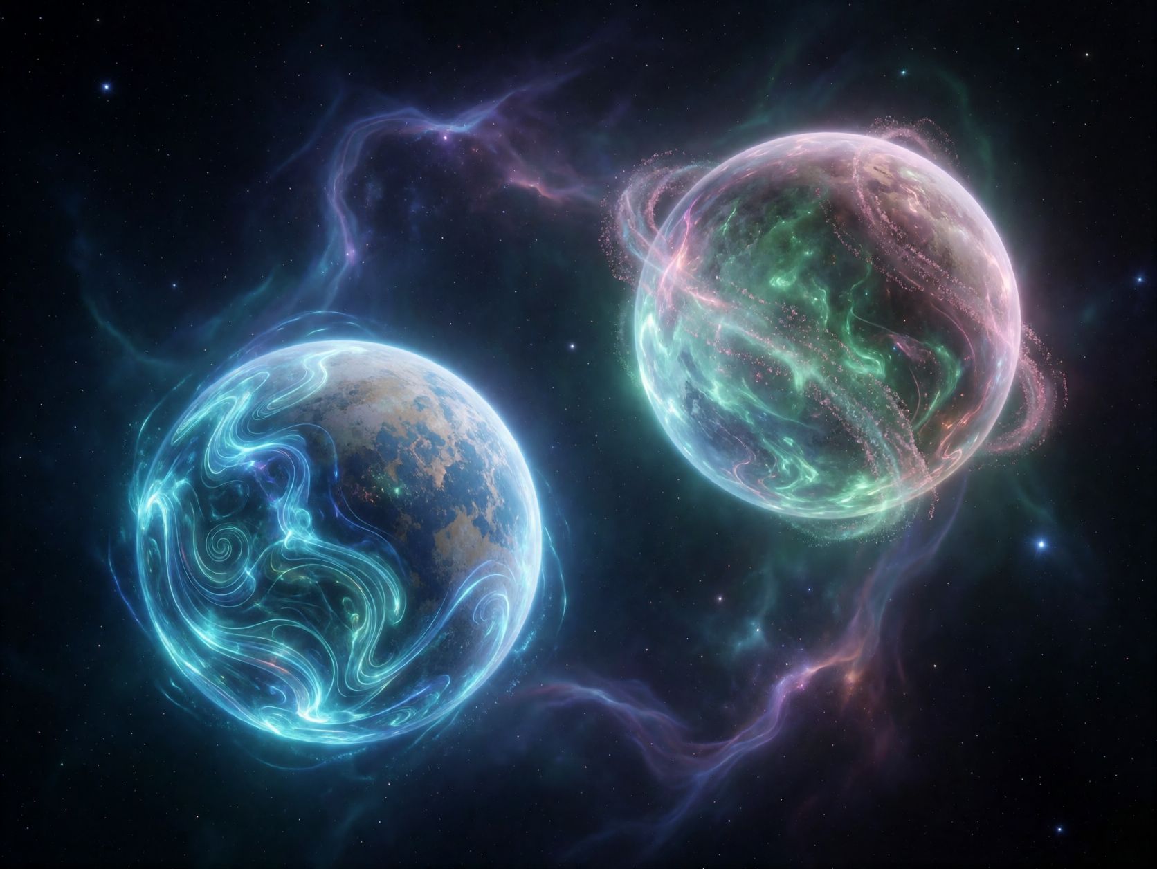 Prikaz planeta Merkura i Venere obavijenih sjajnom energijom u svemiru.